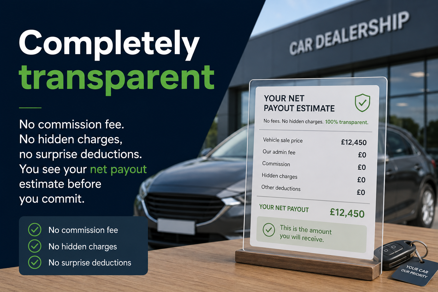Completely transparent — no commission fee, no hidden charges