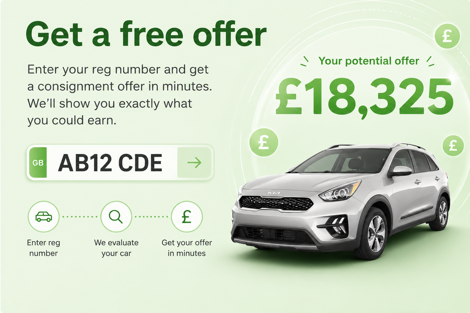 Get a free offer — enter your reg number for a consignment offer